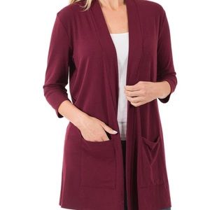 Zenana Maroon 3/4 Sleeve Cardigan - Medium